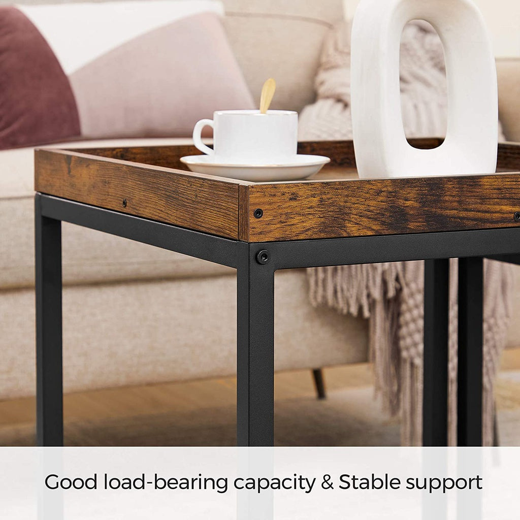 VASAGLE Set of 2 Coffee Tables with Raised Edges Nesting Tables Industrial Rustic Brown and Black