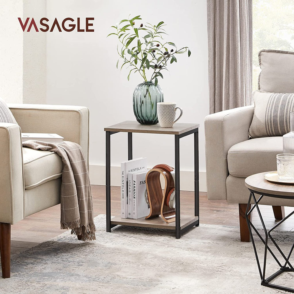 VASAGLE End Tables Set of 2 with Storage Shelf Steel Frame Greige and Black
