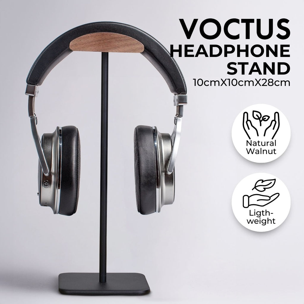 Premium Walnut & Aluminum Headset Stand, Black - Voctus