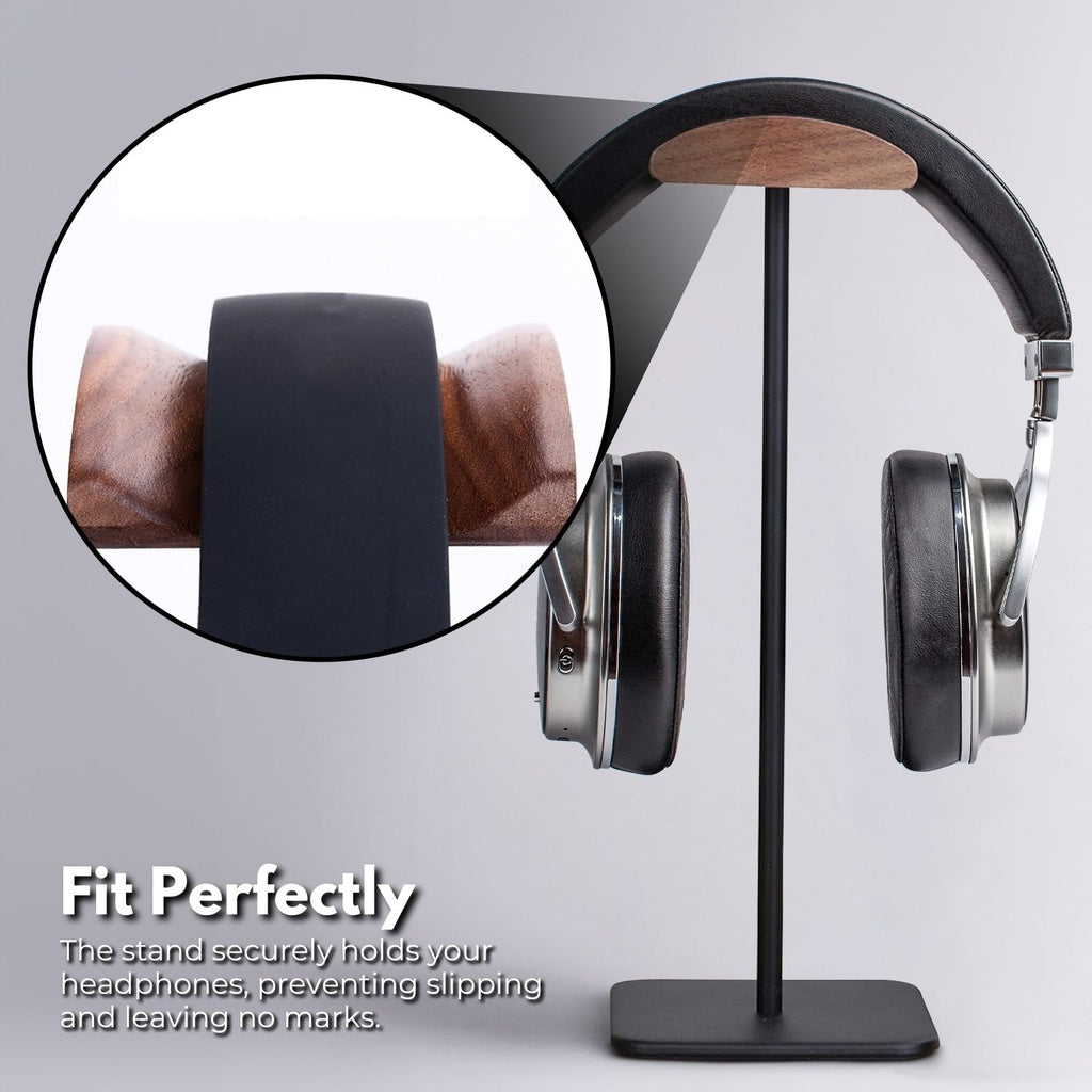 Premium Walnut & Aluminum Headset Stand, Black - Voctus