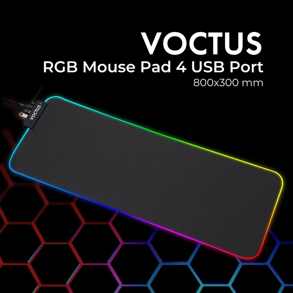 RGB Mouse Pad 4 USB Ports, Anti-slip, Large, Voctus