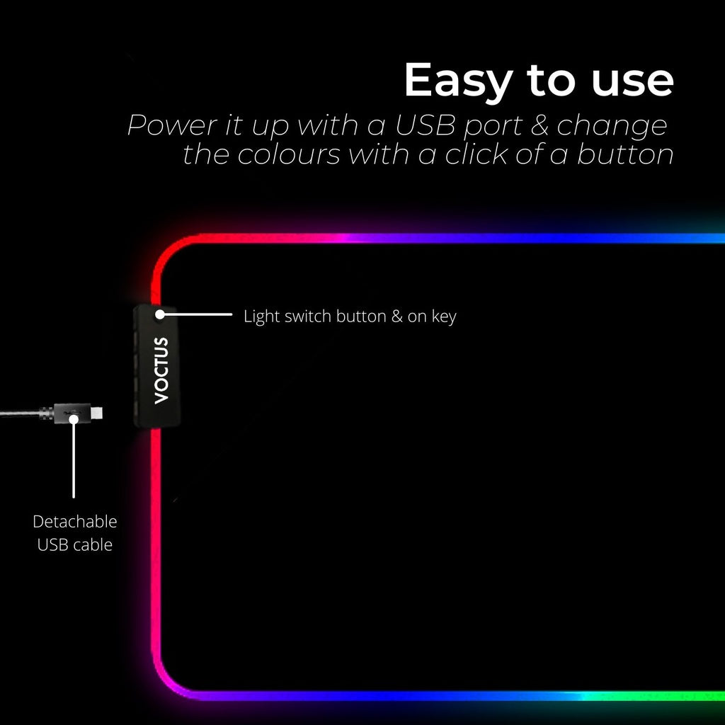 RGB Mouse Pad 4 USB Ports, Anti-slip, Large, Voctus