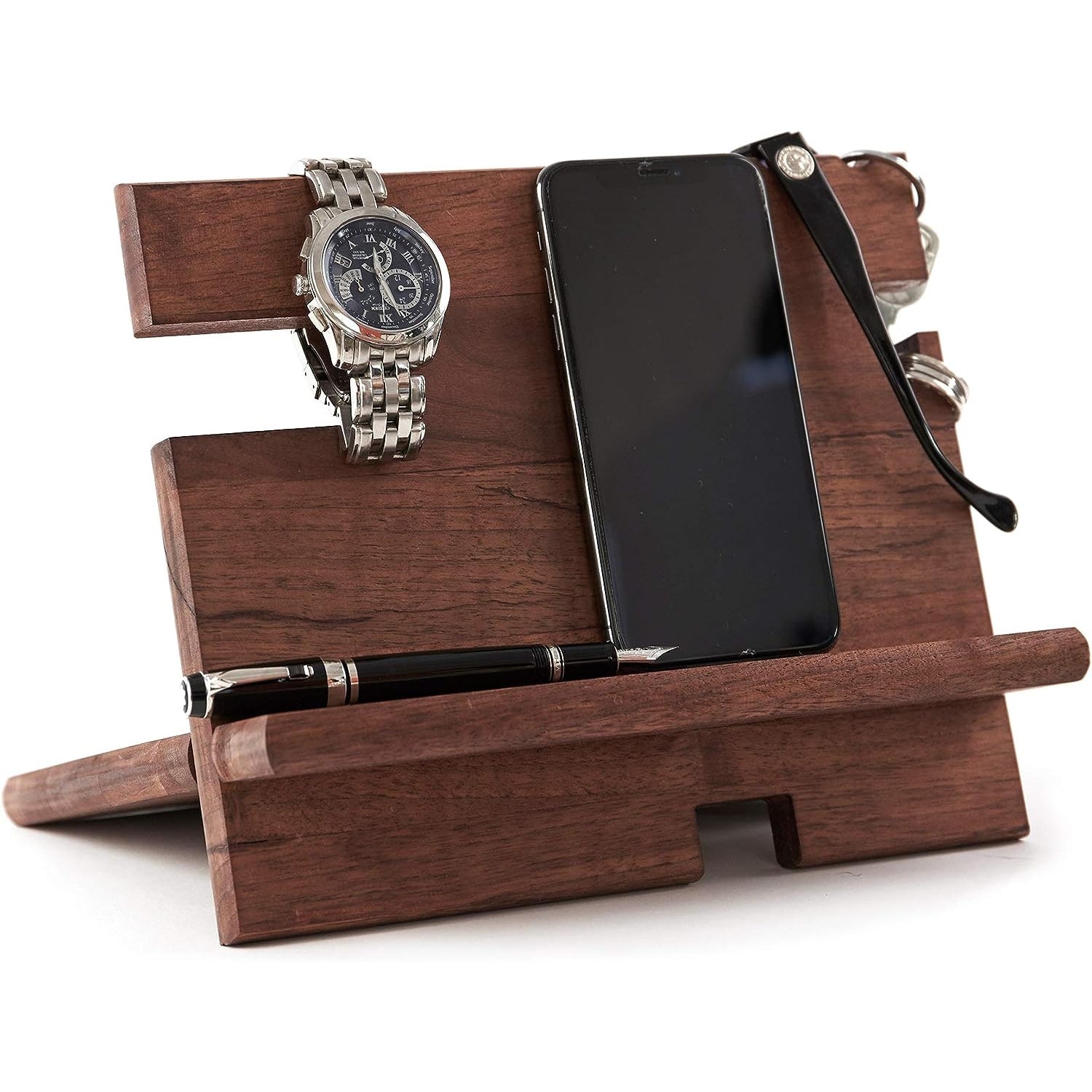 Pine Wood Multifunctional Phone Docking Station, Brown - VOCTUS