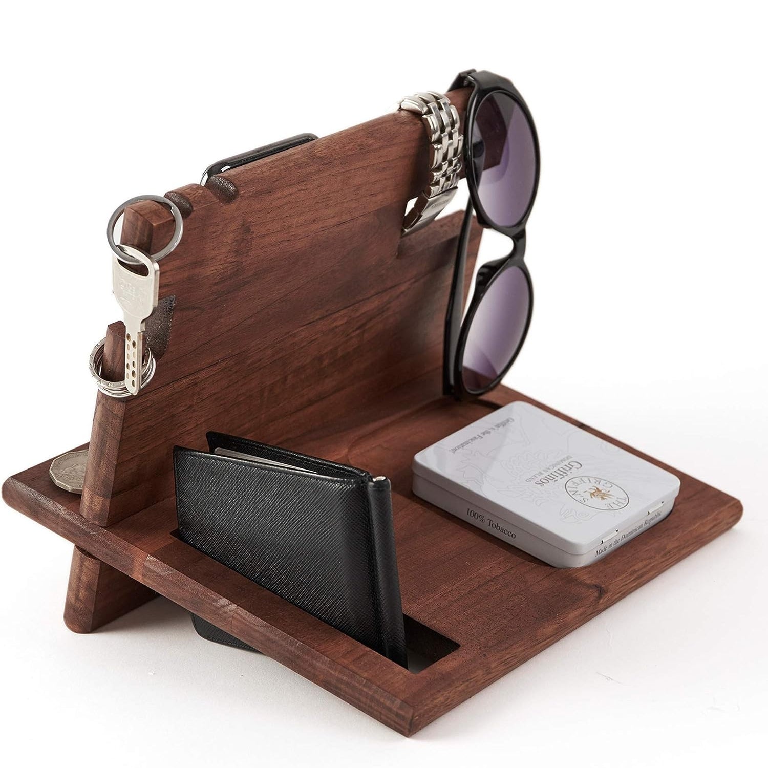 Pine Wood Multifunctional Phone Docking Station, Brown - VOCTUS