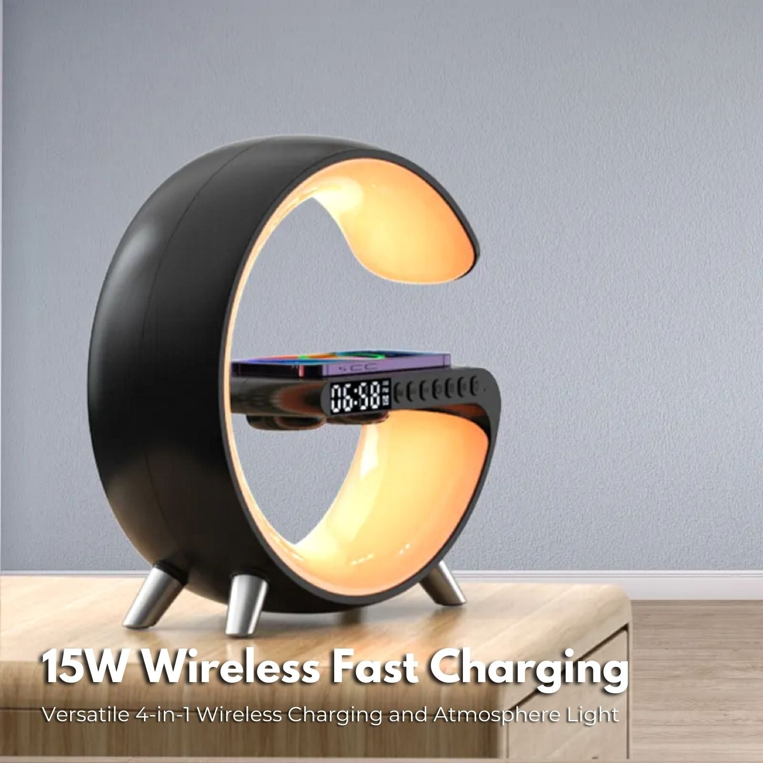 Multifunctional Bedside Lamp with Wireless Charger, Speaker, Clock - VOCTUS