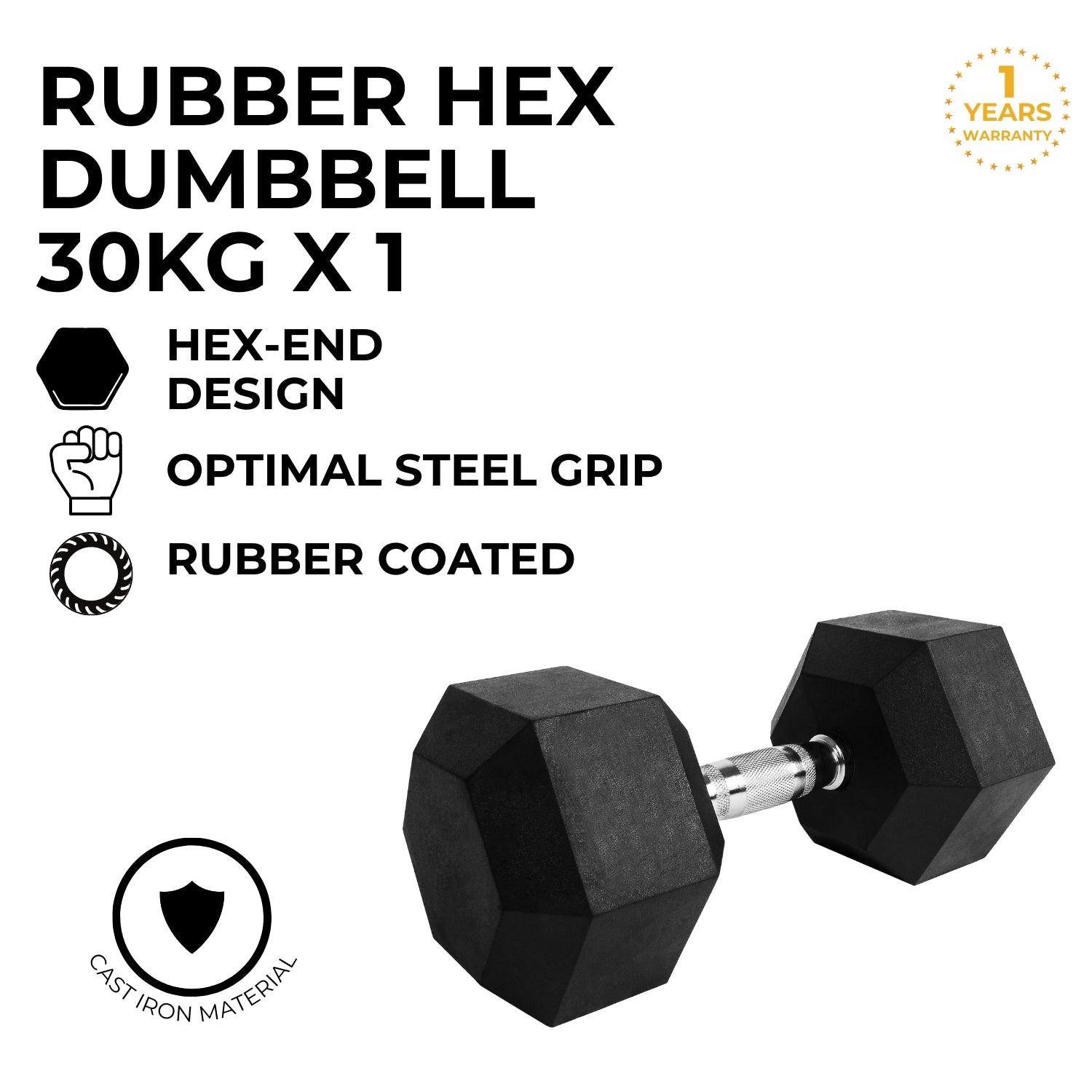 VERPEAK Rubber Hex Dumbbells 30kg -