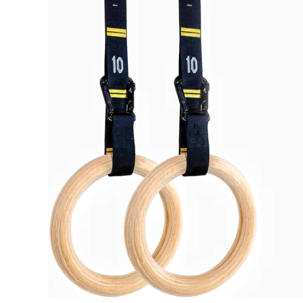 VERPEAK Wooden Gymnastic Rings with Adjustable Numbered Straps (Wooden)