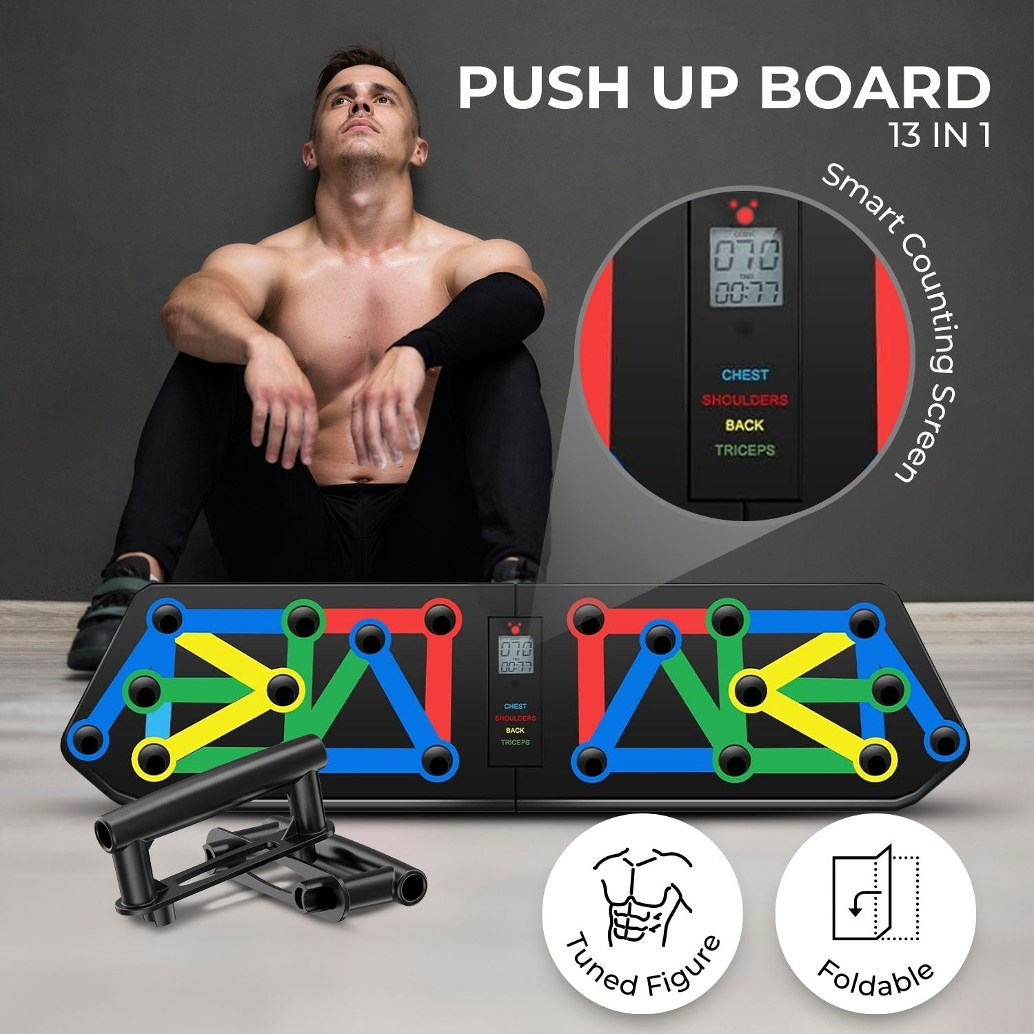 VERPEAK 13 in 1 Foldable Push Up Board (Black)
