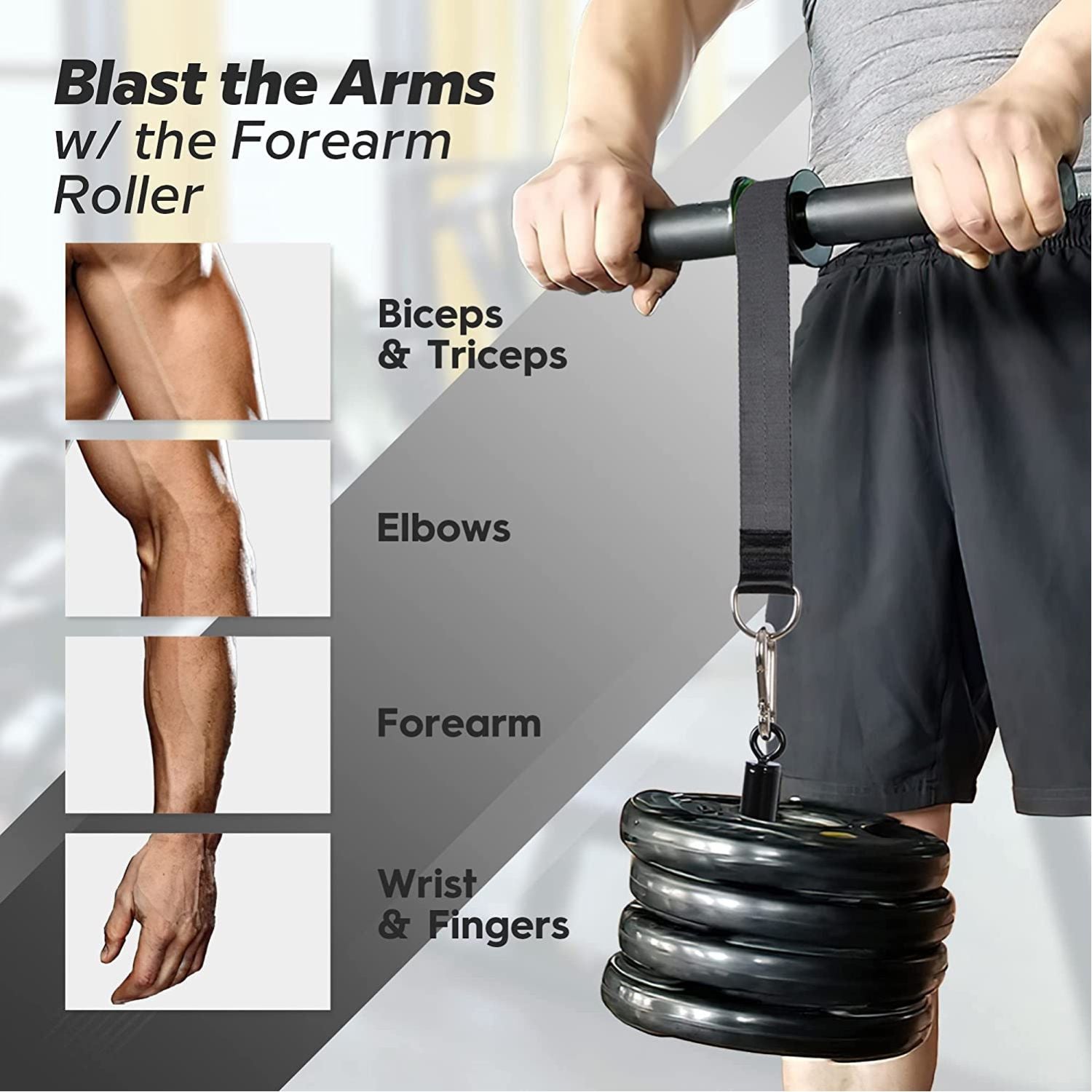 VERPEAK Wrist Roller Forearm with Soft Foam Grip Handles (Black)