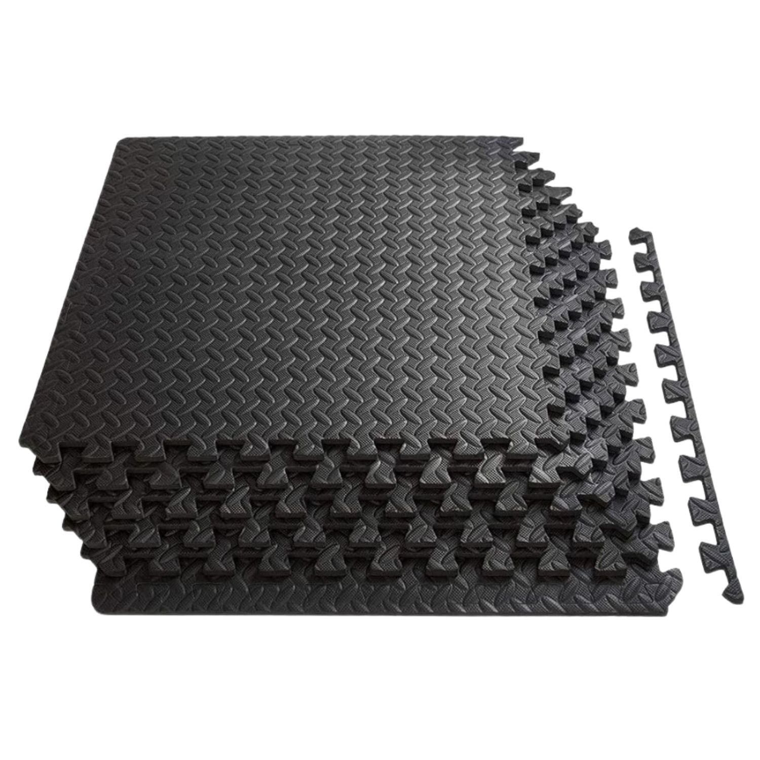 Verpeak Puzzle Gym Mat EVA Interlocking Foam Tiles with Border (Black)