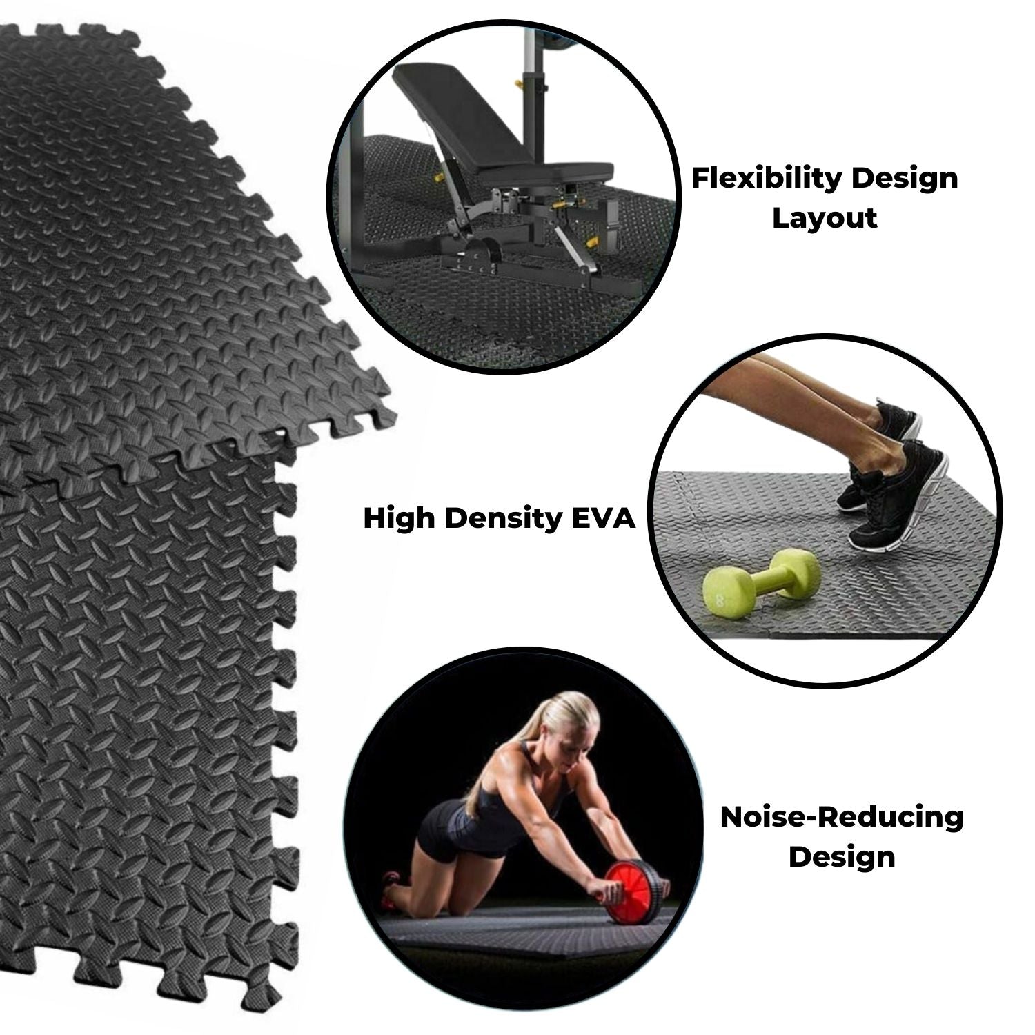 Verpeak Puzzle Gym Mat EVA Interlocking Foam Tiles with Border (Black)
