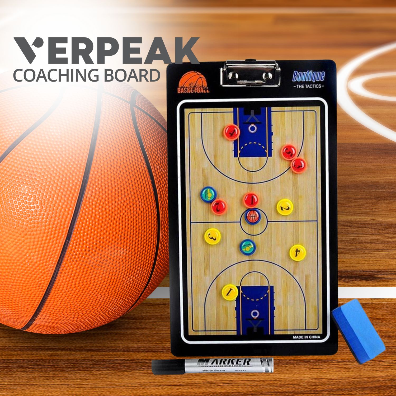 VERPEAK Foldable Basketball Coaching Board with Magnetic Number Pieces & Marker Pen (Black)