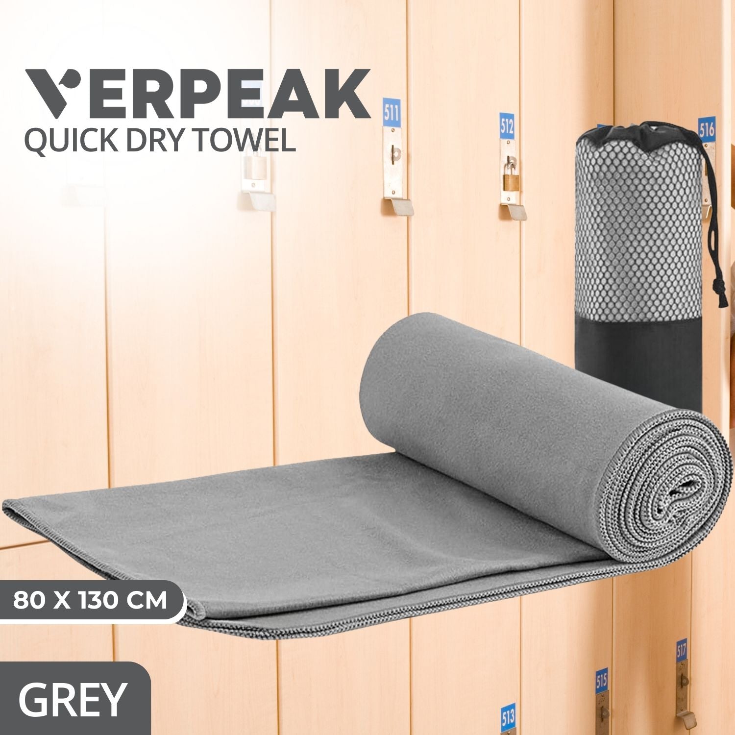 VERPEAK Quick Dry Gym Sport Towel 80*130CM (Grey)