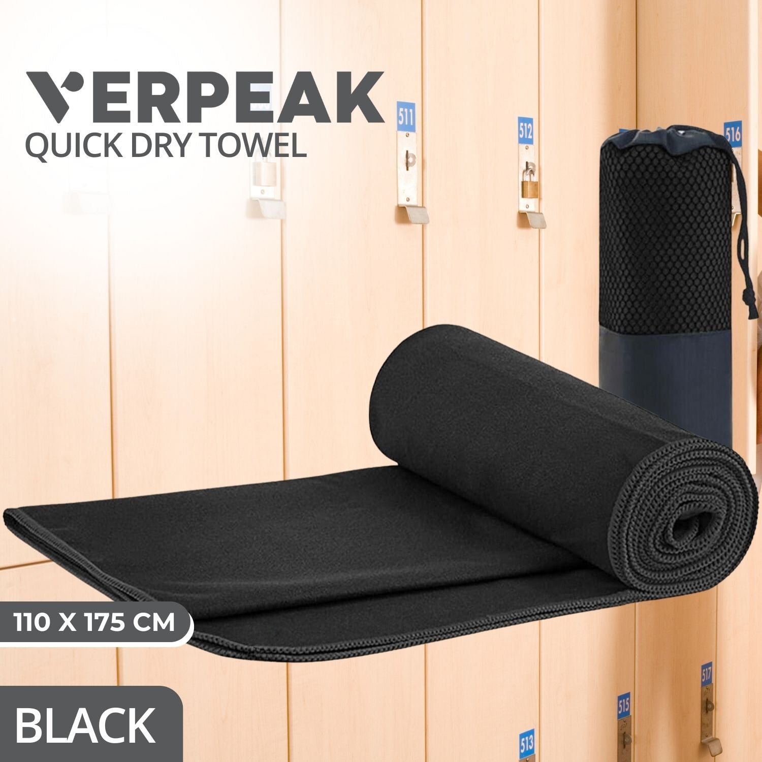 VERPEAK Quick Dry Gym Sport Towel 110*175CM (Black)