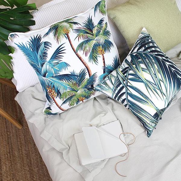 Water-Resistant Piped Palm Trees Cushion Cover, 45cm x 45cm