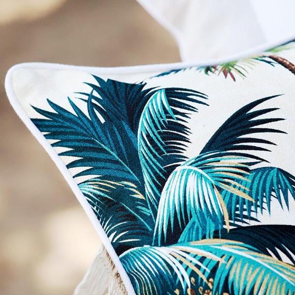 Water-Resistant Piped Palm Trees Cushion Cover, 45cm x 45cm