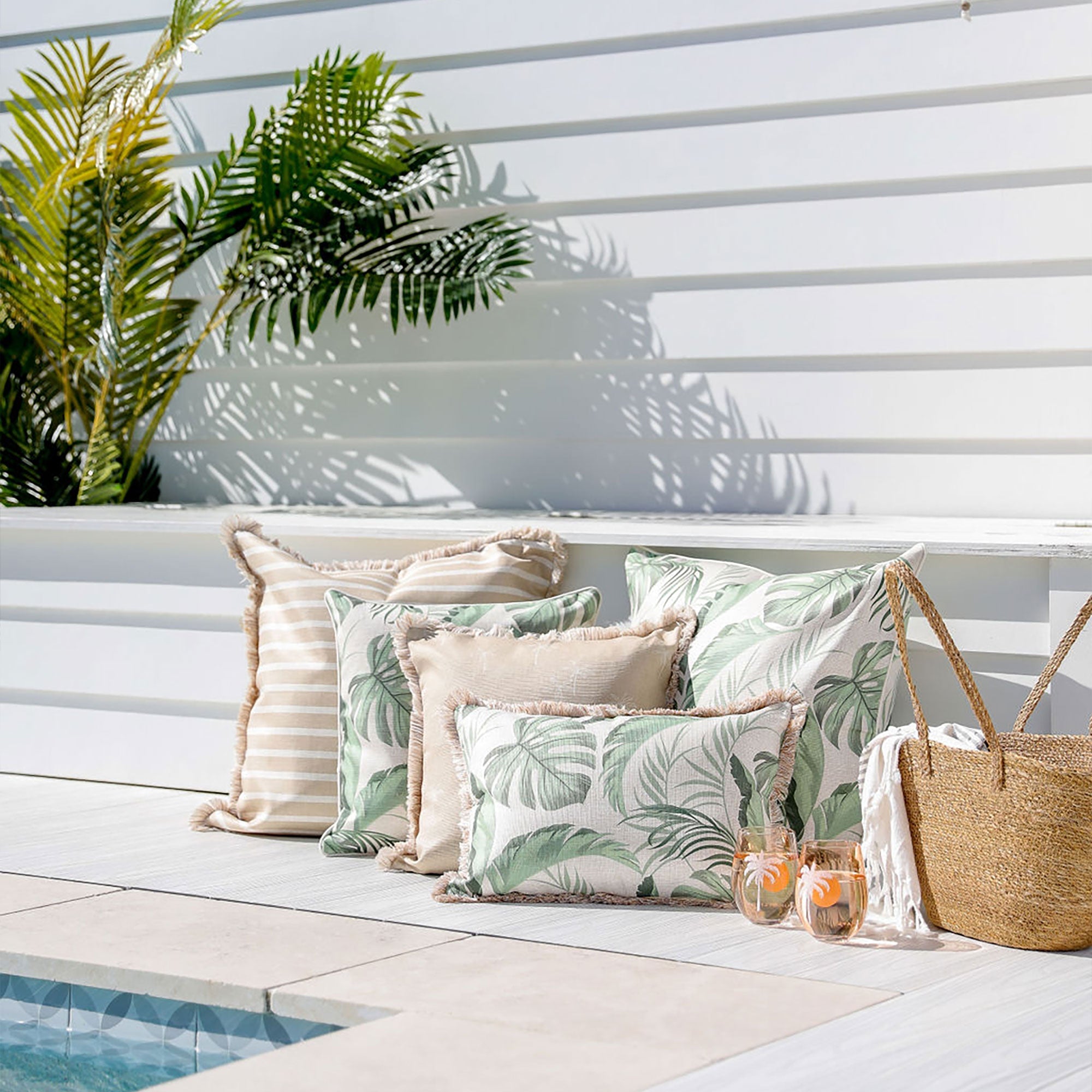 Water Repellent Fringe Cushion Cover 60x60cm, Coastal Beige