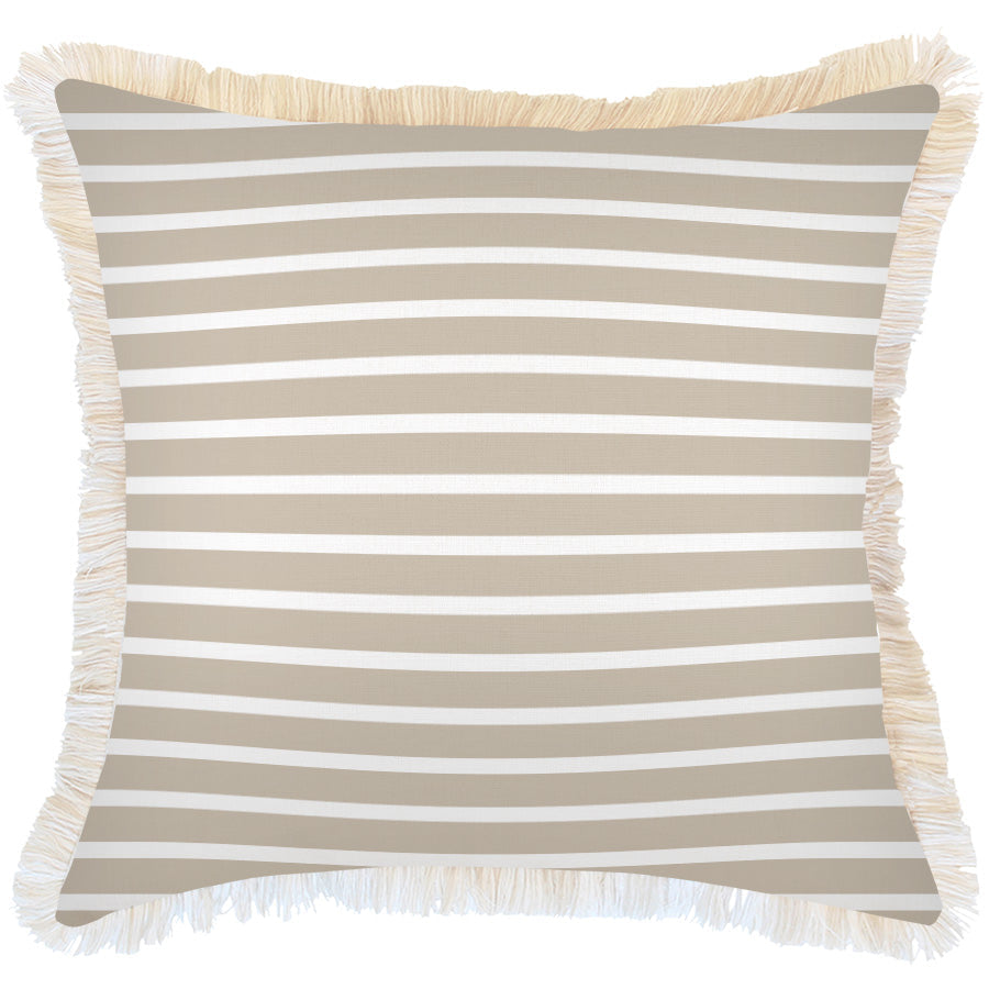 Water Repellent Fringe Cushion Cover 60x60cm, Coastal Beige