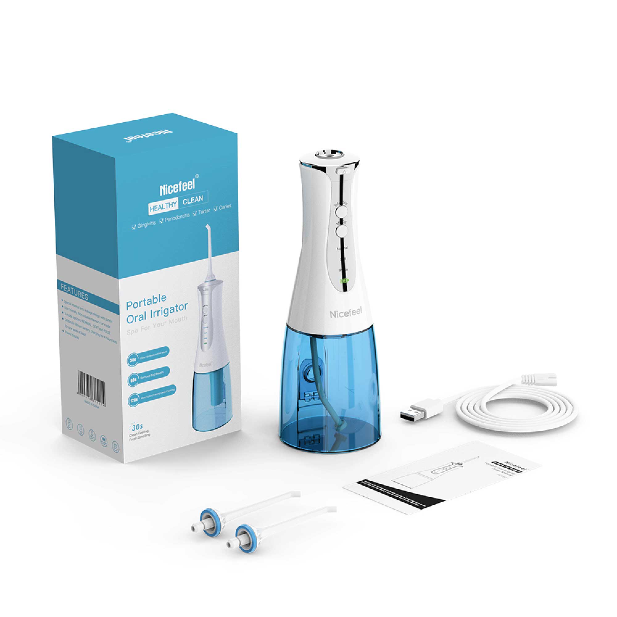 Waterproof Cordless Oral Irrigator 320ml, 3 Modes, Rechargeable