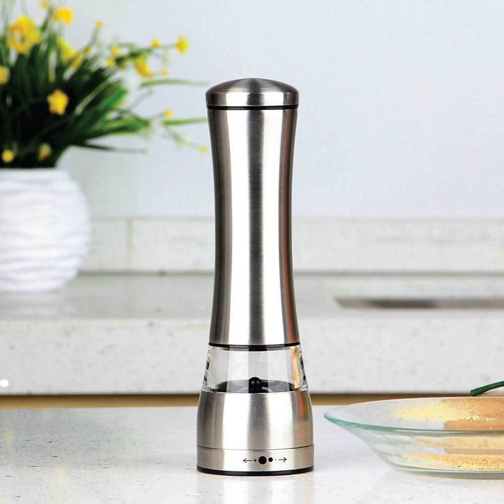 Adjustable Electric Salt/Pepper Grinder, Built-in Light, Stainless Steel - 75ml