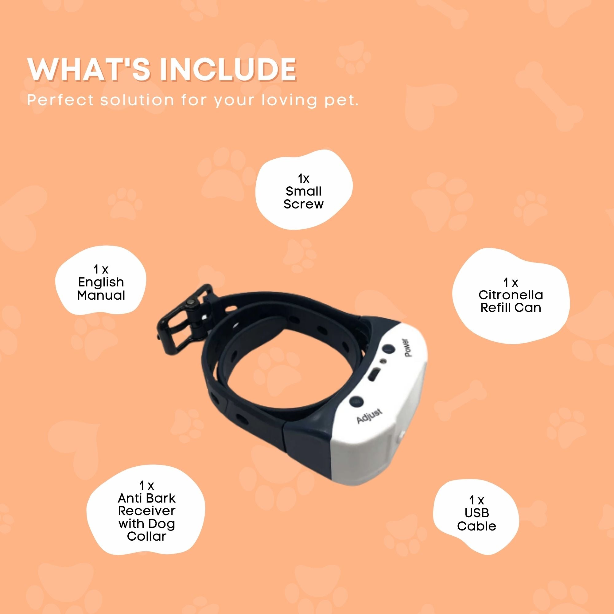 Adjustable Citronella Dog Bark Collar, USB Rechargeable Spray