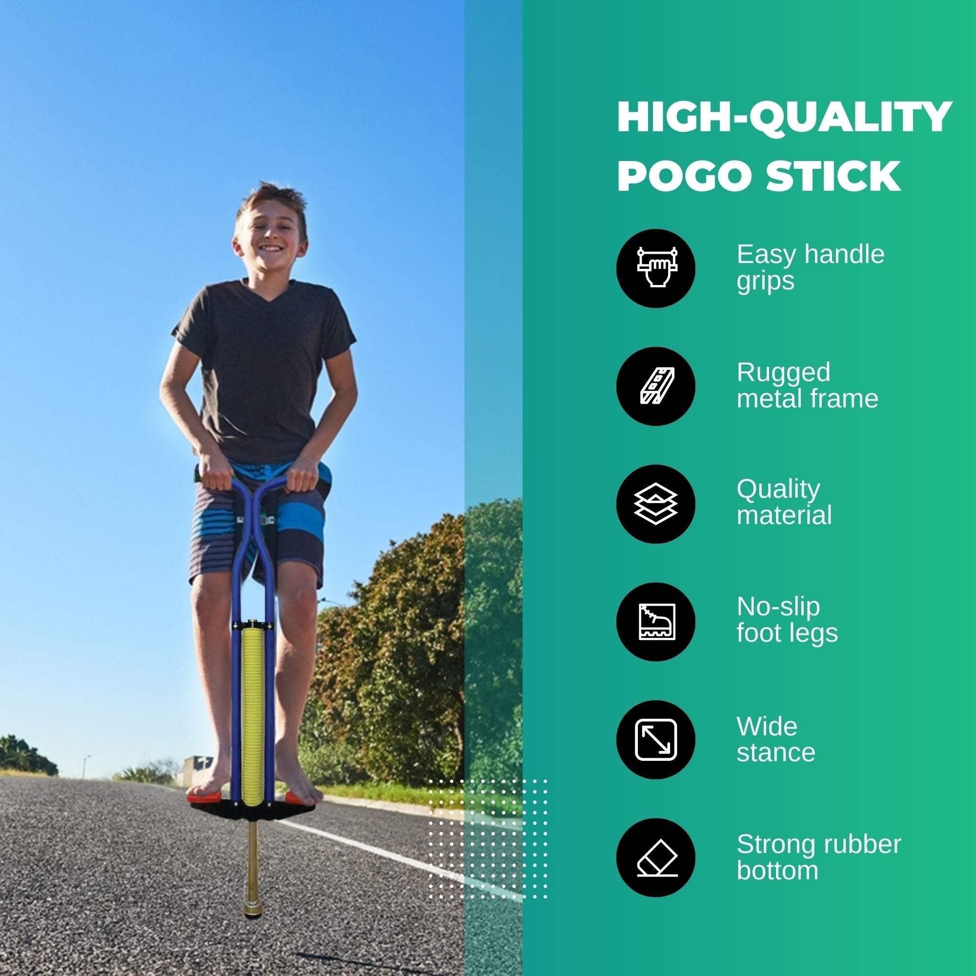 Blue Anti-Slip Pogo Stick for Kids & Teens, 60Kg Max