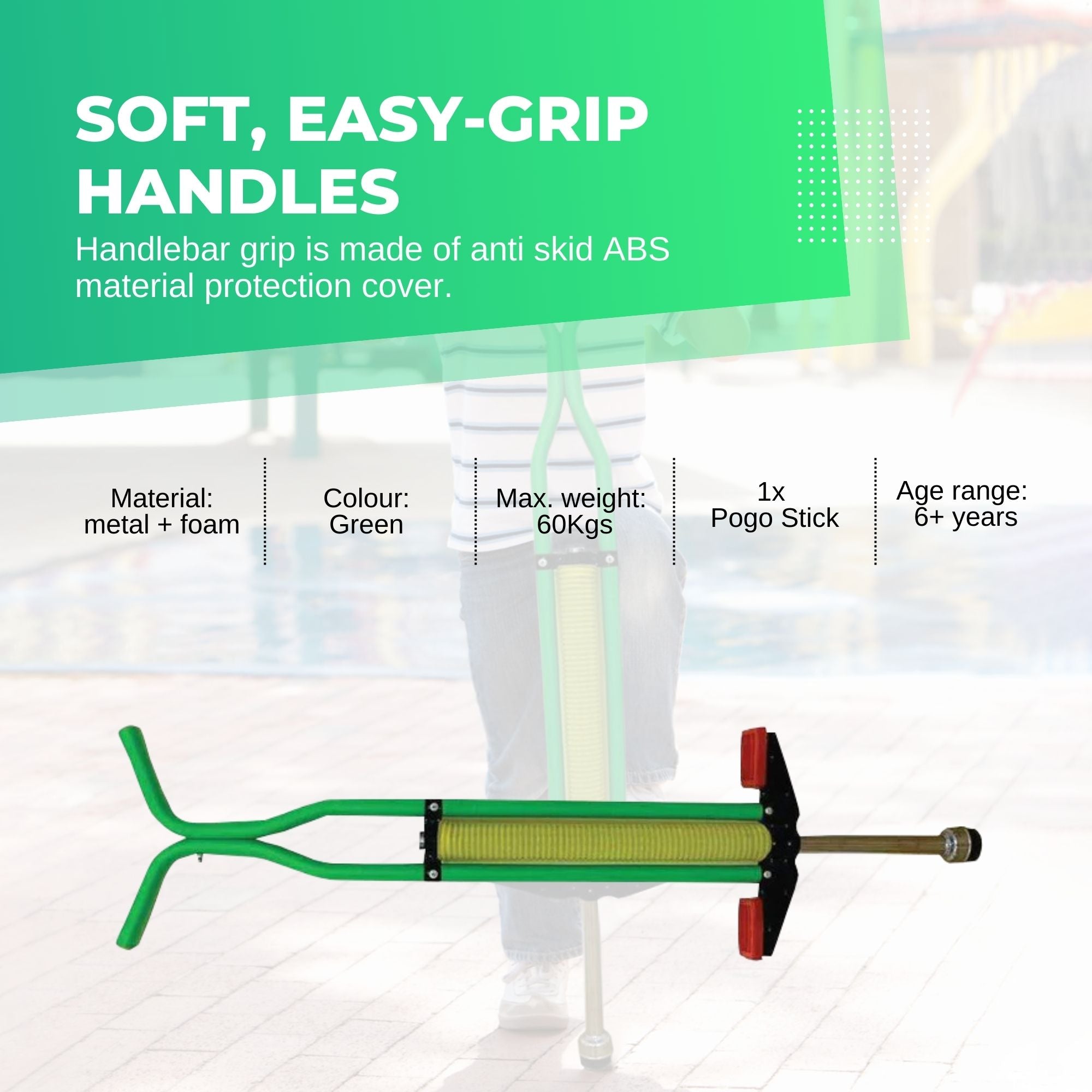 Durable Green Pogo Stick for Kids - Anti-Slip Pedal, 60Kgs Limit