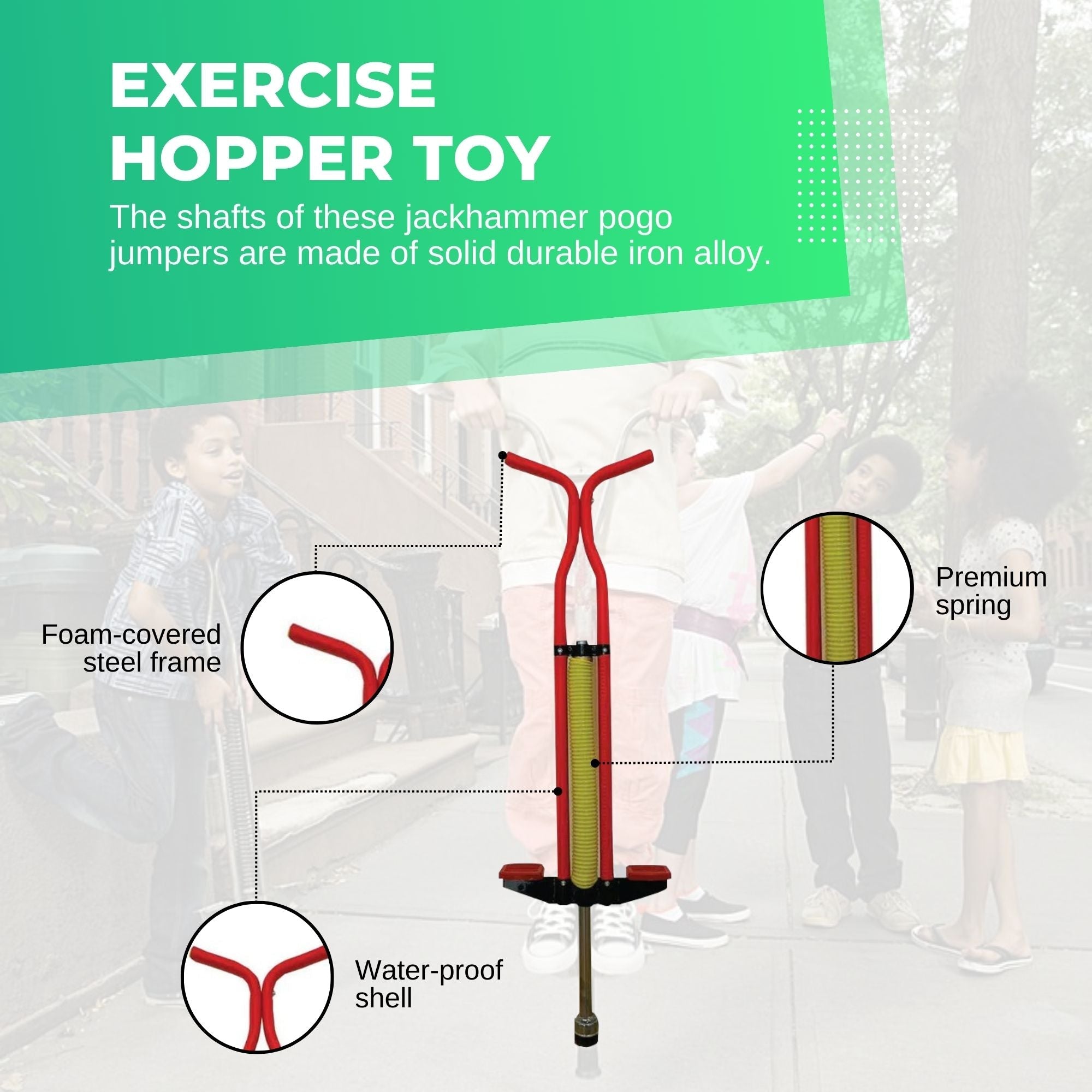 Durable Red Pogo Stick for Kids - Anti-Slip, Steel Spring, Foam Grip