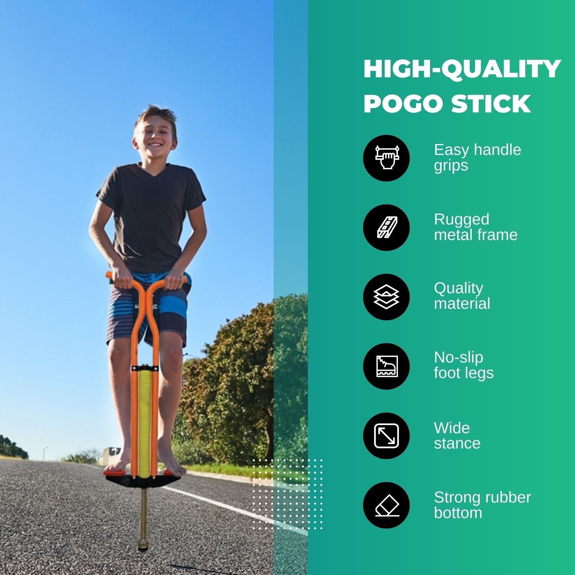 Durable Iron Alloy Orange Pogo Stick for Kids & Teens