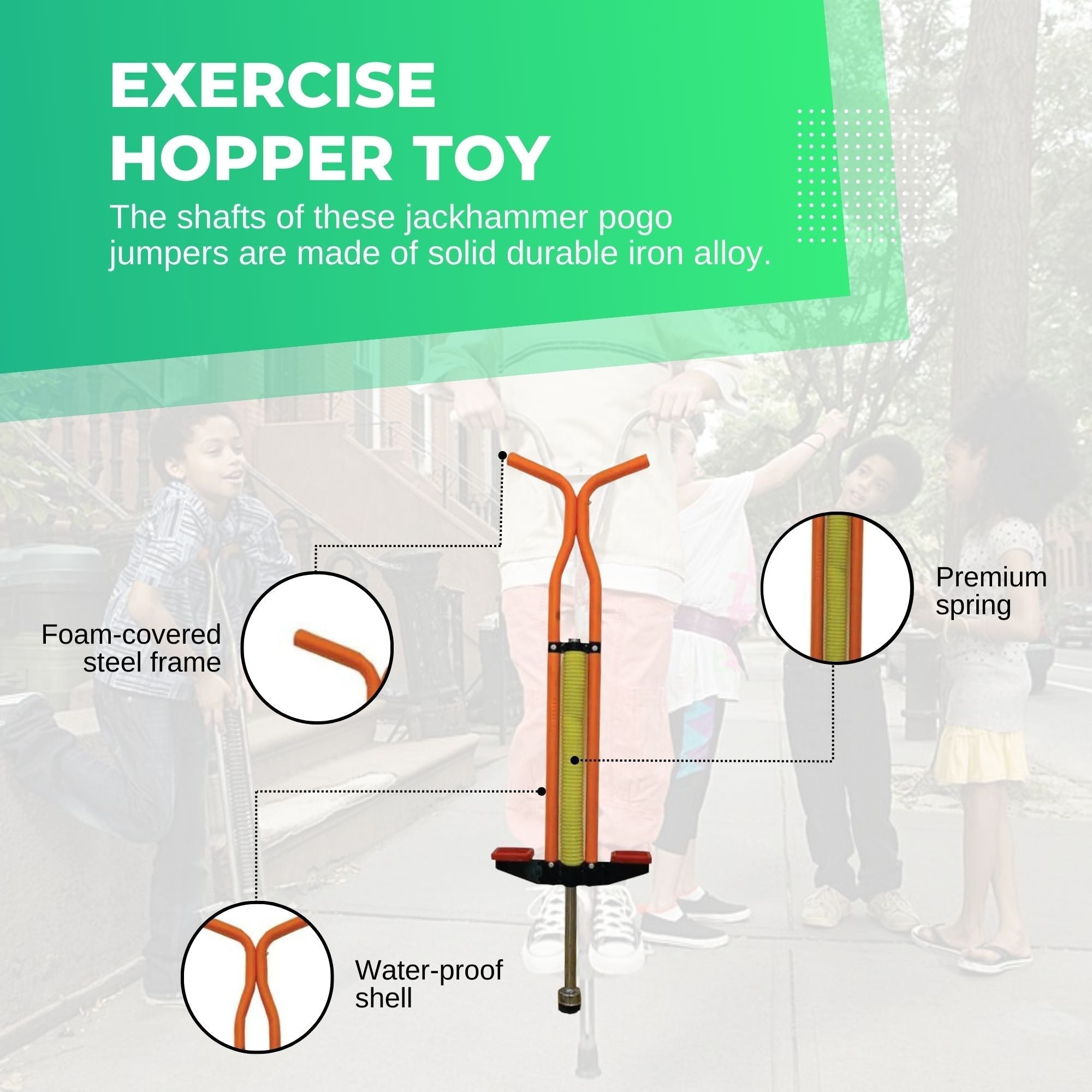 Durable Iron Alloy Orange Pogo Stick for Kids & Teens