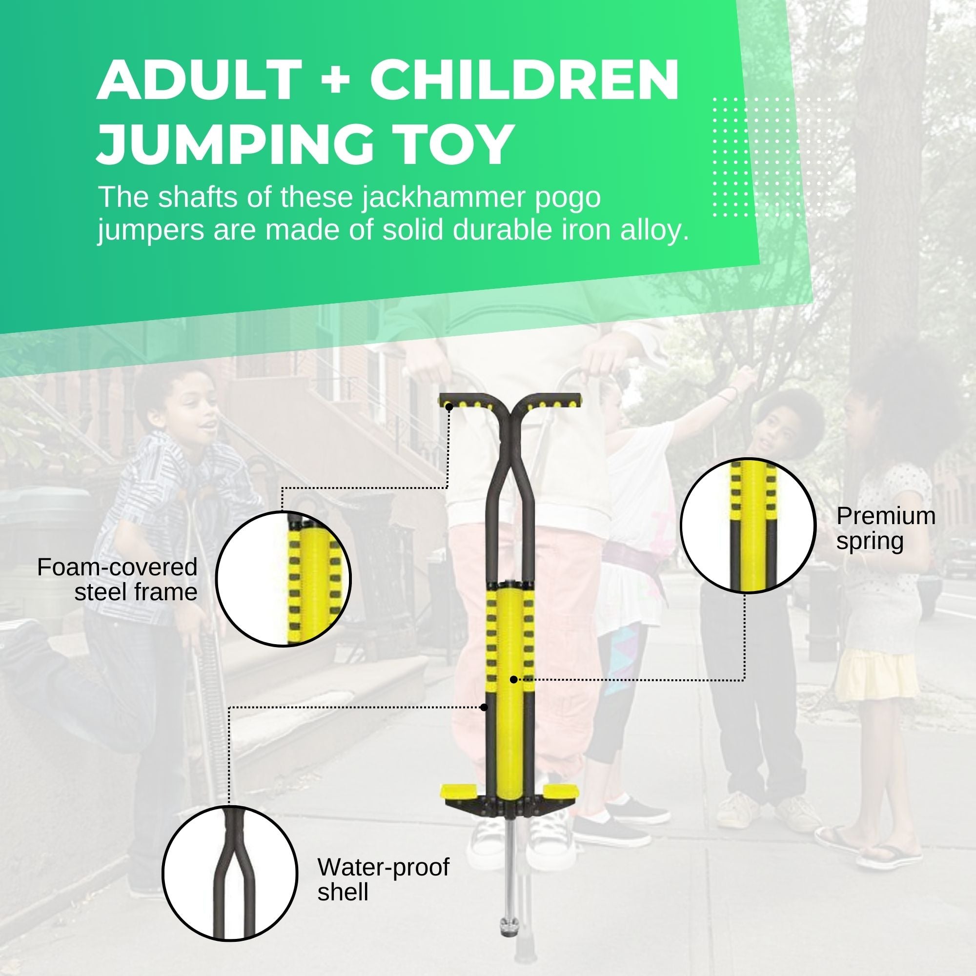 Durable Black and Yellow Pogo Stick - Adults & Kids Jumper