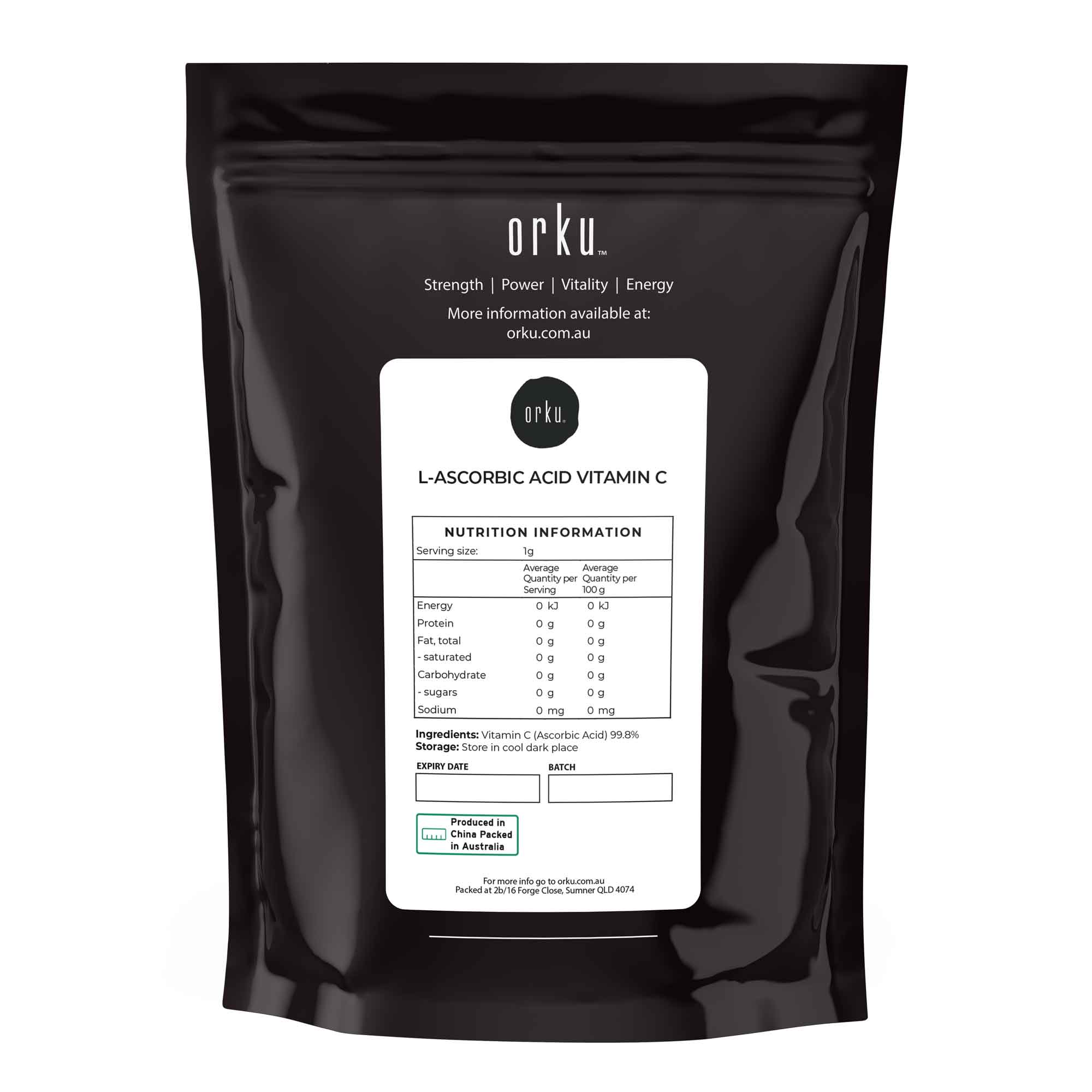 Orku 400g Vitamin C Powder Pure L-Ascorbic Acid - USP Grade Non-GMO