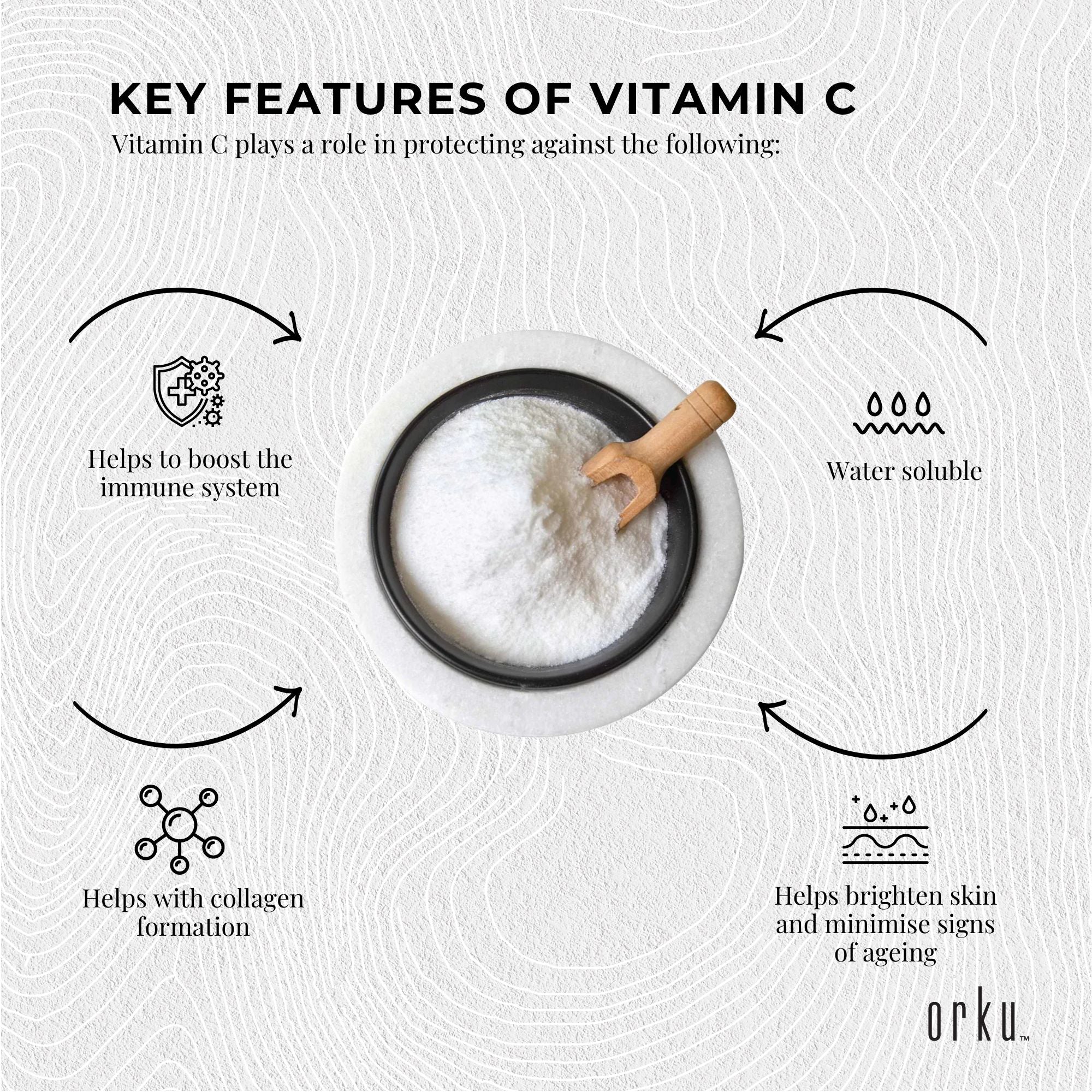 Orku 400g Vitamin C Powder Pure L-Ascorbic Acid - USP Grade Non-GMO