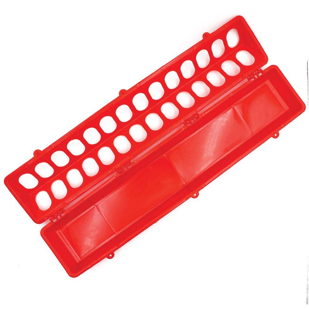 50cm Red Hinged Plastic Poultry Feeder with Guard 28 Holes