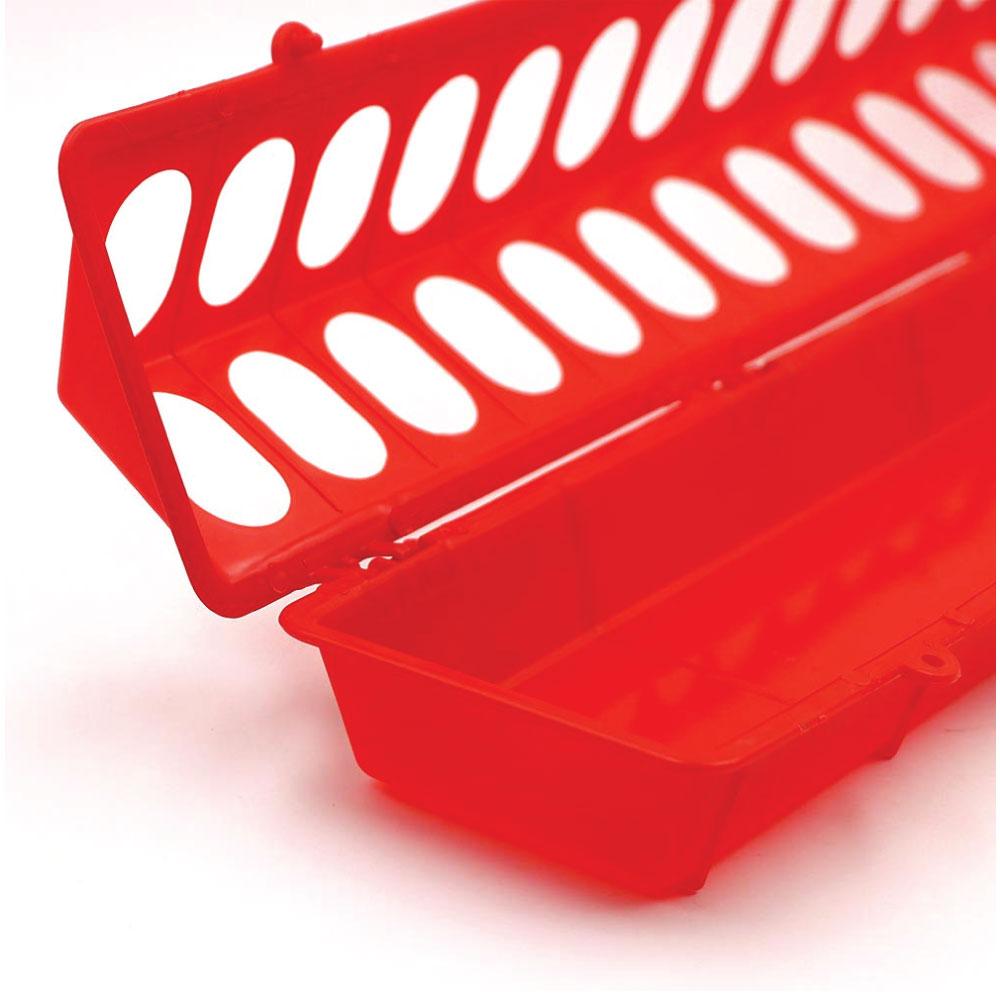 50cm Red Hinged Plastic Poultry Feeder with Guard 28 Holes