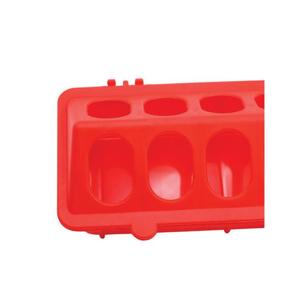 50cm Red Hinged Plastic Poultry Feeder with Guard 28 Holes