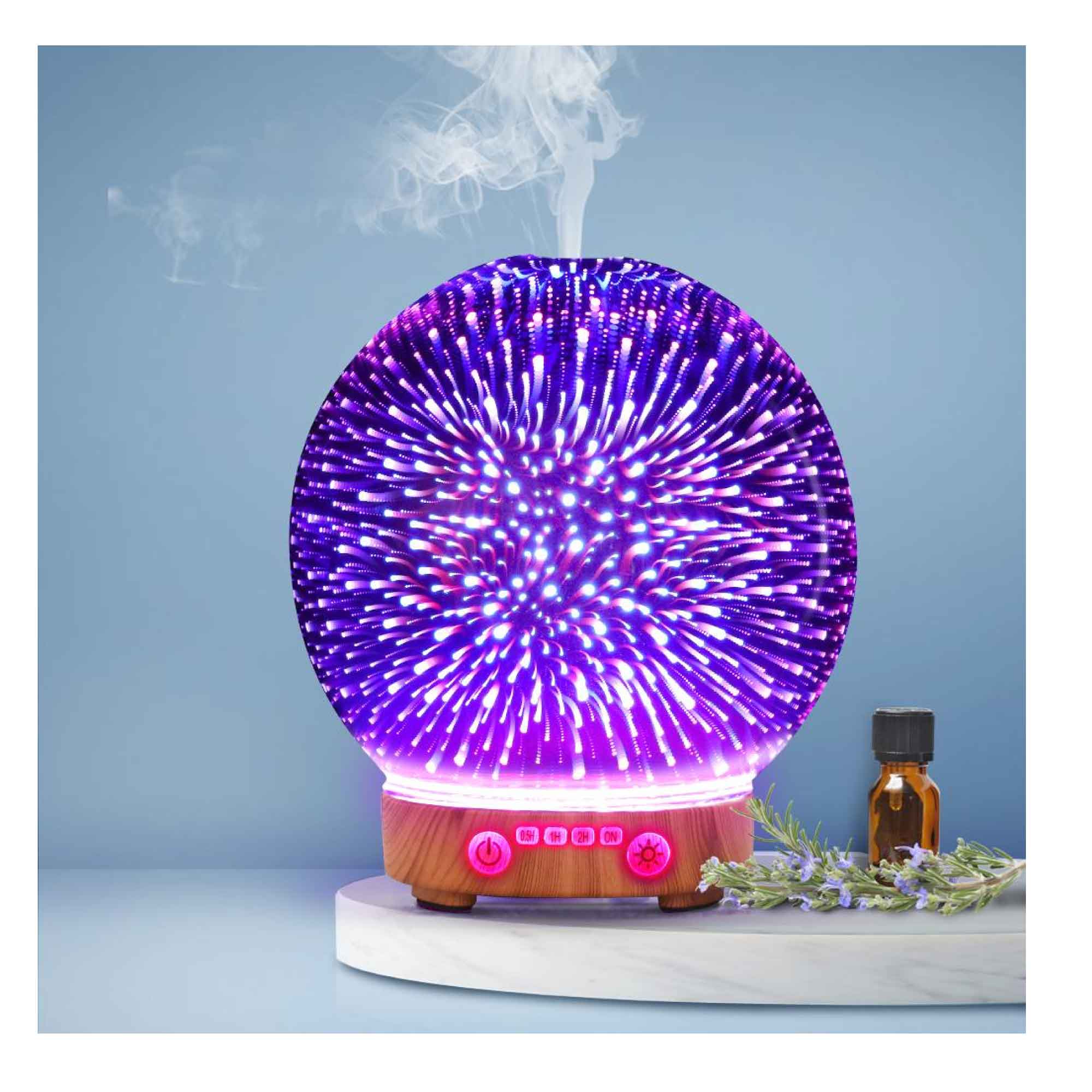 3D LED Fireworks Aroma Diffuser, 100ml, 7 Colours, Mist Humidifier