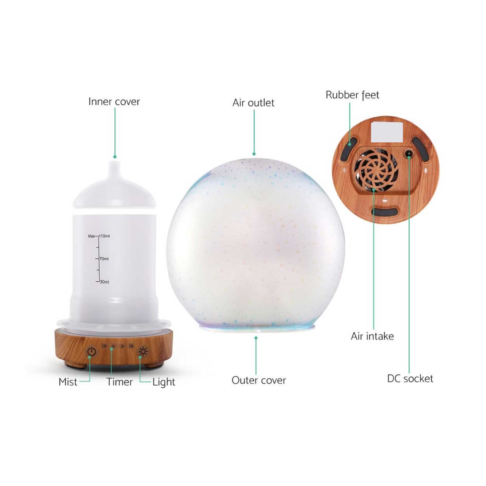 3D LED Fireworks Aroma Diffuser, 100ml, 7 Colours, Mist Humidifier