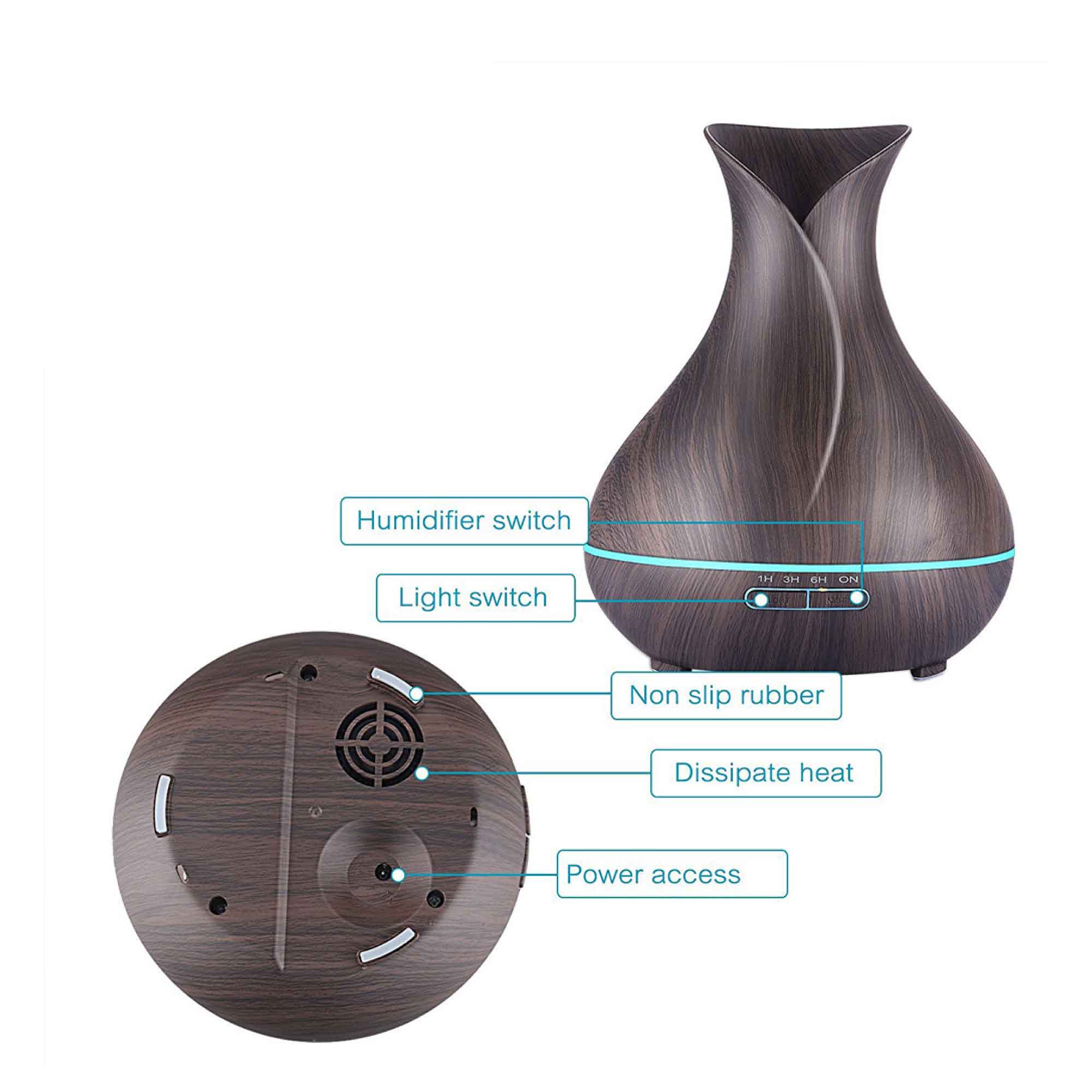 400ml Dark Wood Aroma Diffuser, LED Lights, Remote Control