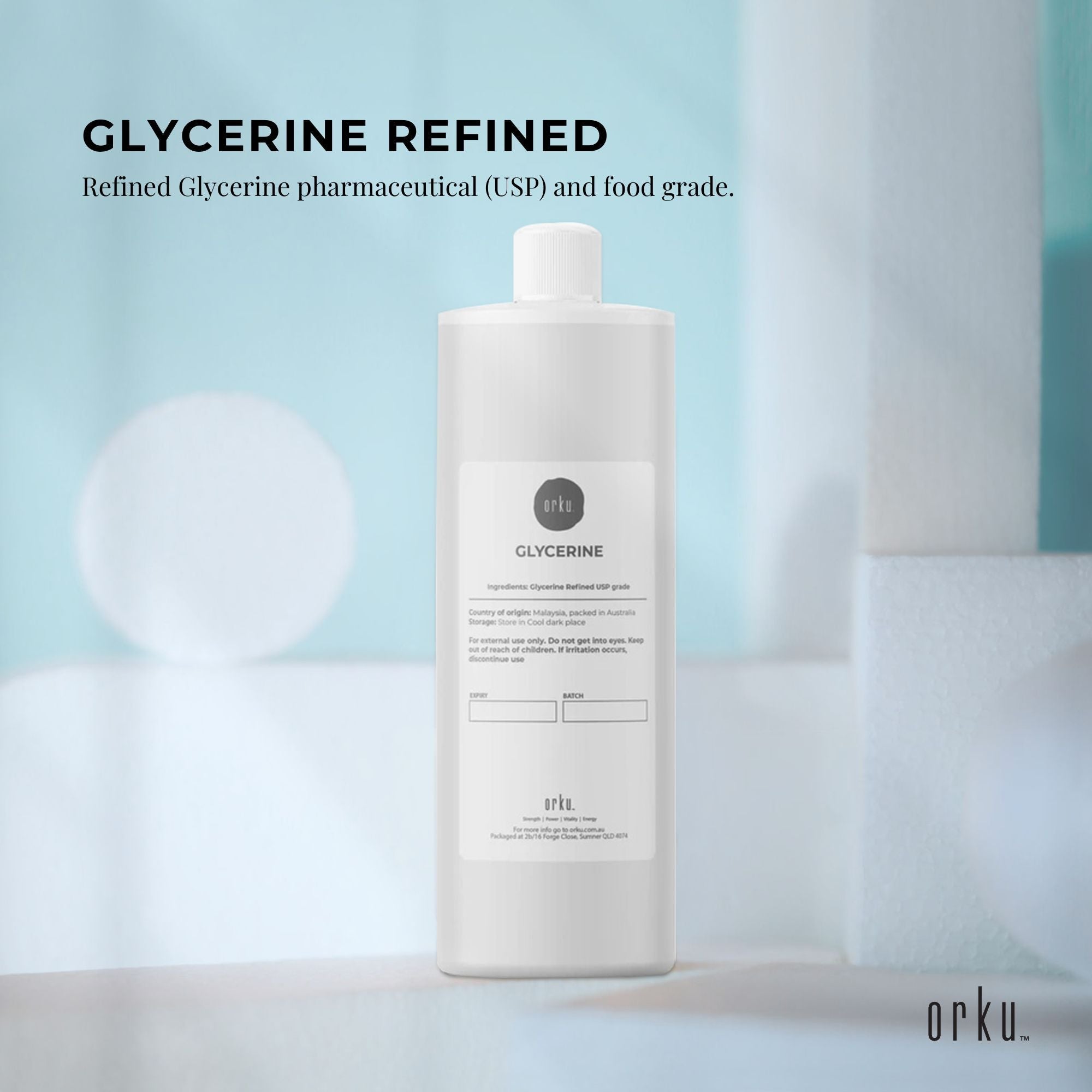 Orku 500ml Glycerine 99.9% Pure USP Food + Cosmetic Grade – Vegetable Glycerol