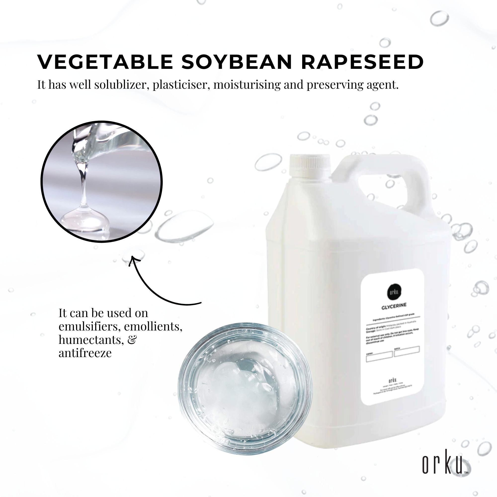 Orku 5L Glycerine 99.9% Pure USP Food + Cosmetic Grade – Vegetable Glycerol