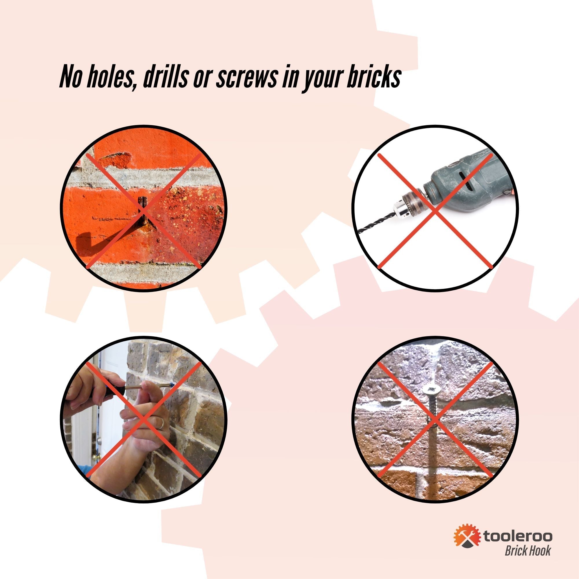 5 Pack 155-165mm 6-6.5" Brick Hooks - Wall Clips Hangers For Pictures Plants