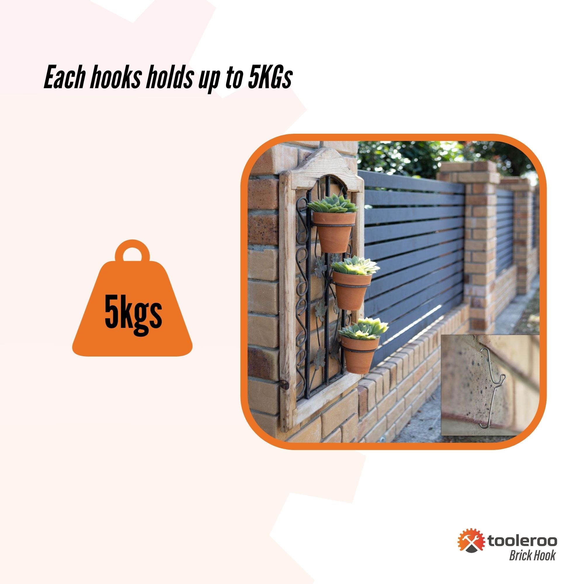 10 Pack 155-165mm 6-6.5" Brick Hooks - Wall Clips Hangers For Pictures Plants