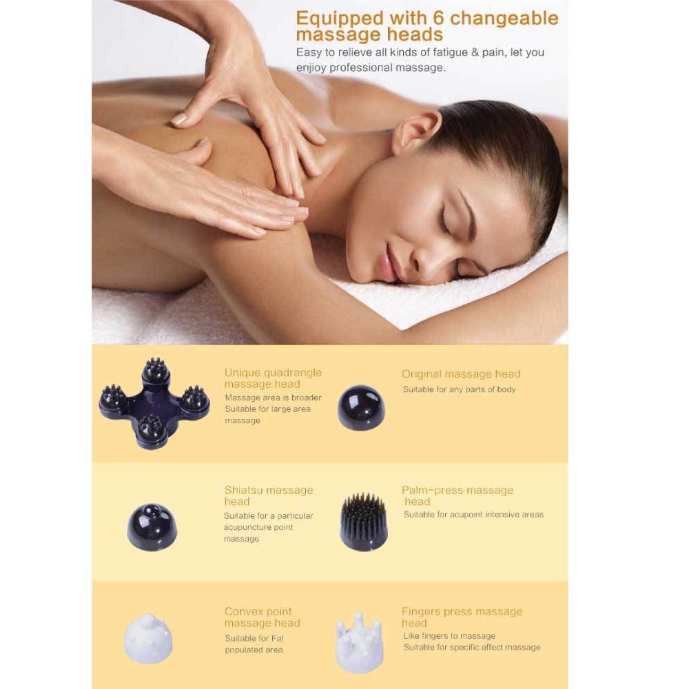 Adjustable Speed Handheld Massager, 6 Heads, Ergonomic, LED