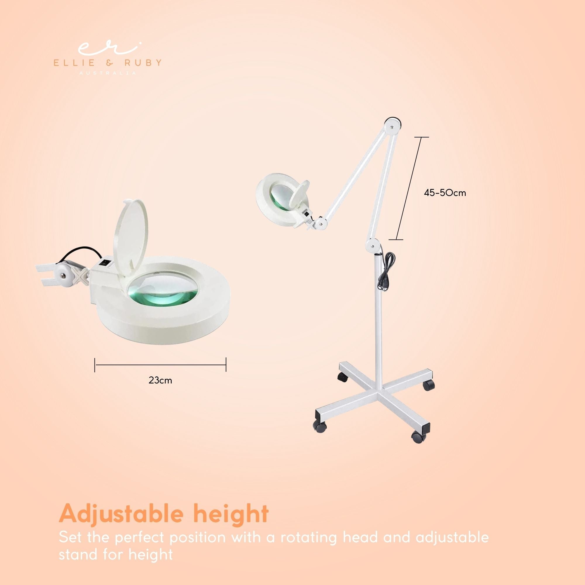 5x Magnifying Lamp with Swivel Base, Rotating Head, Hinged Cover