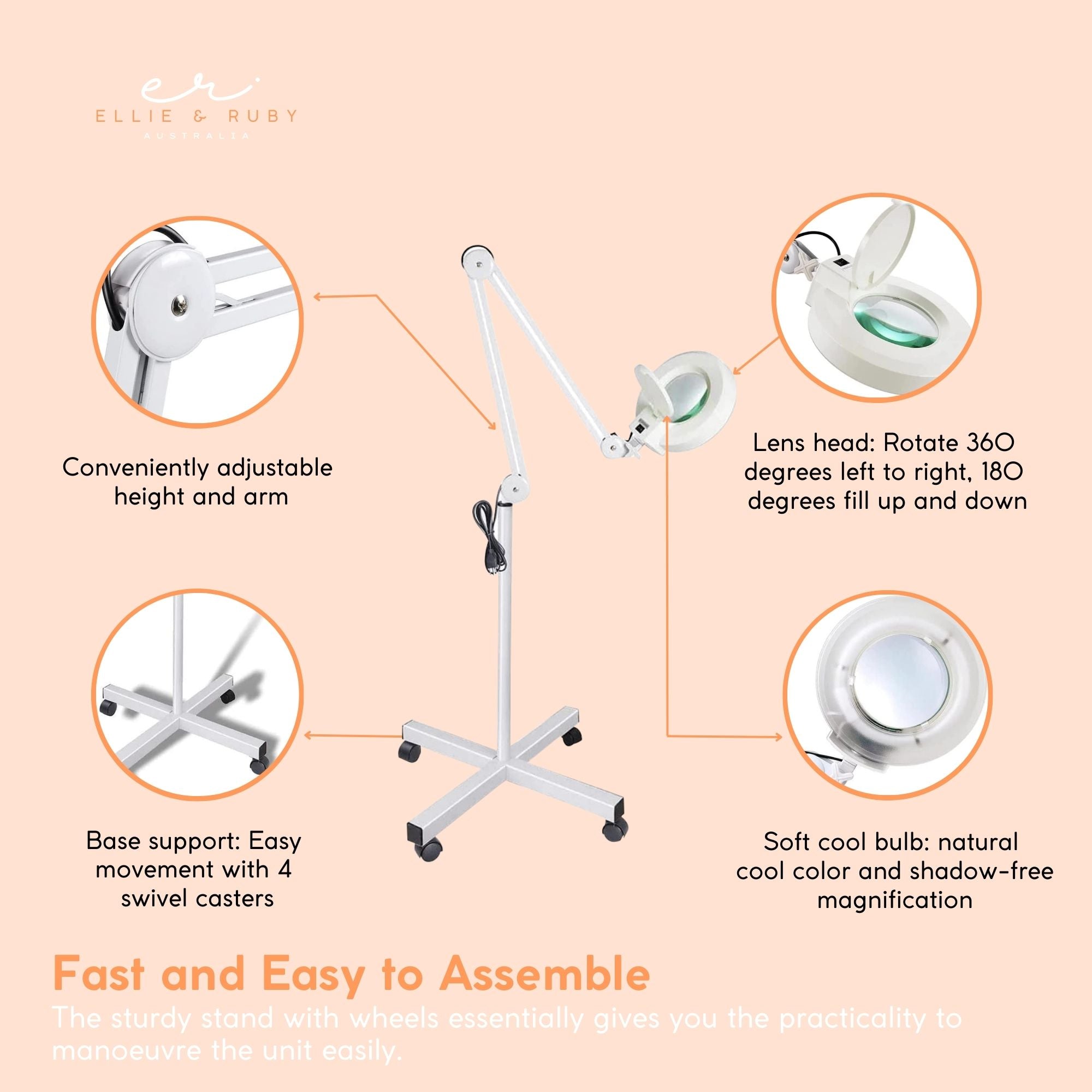 5x Magnifying Lamp with Swivel Base, Rotating Head, Hinged Cover