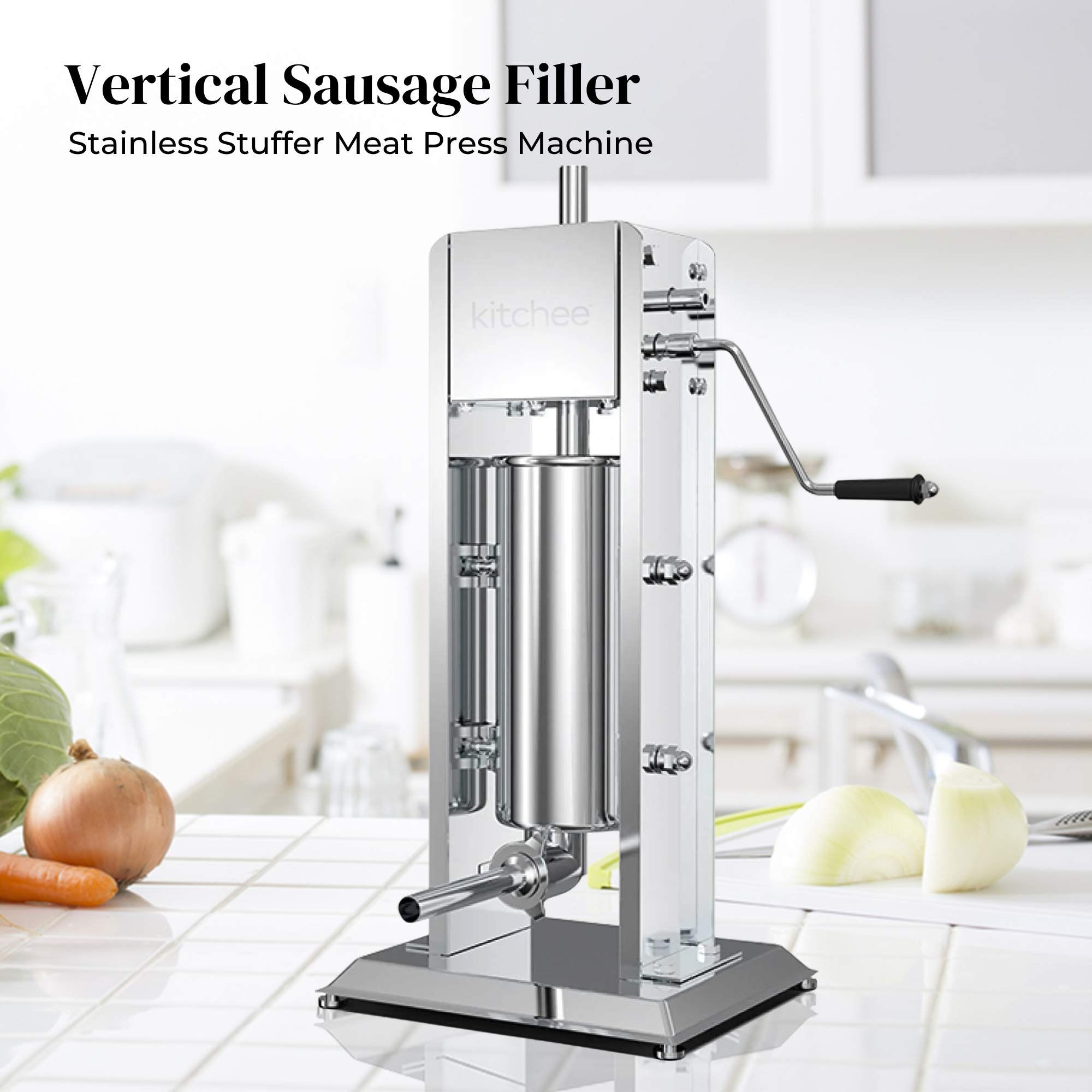 5L Stainless Steel Vertical Sausage Stuffer with 4 Nozzles