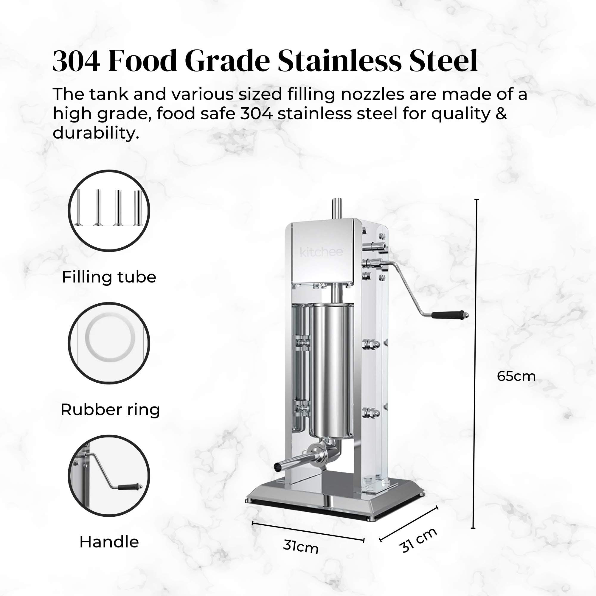 5L Stainless Steel Vertical Sausage Stuffer with 4 Nozzles