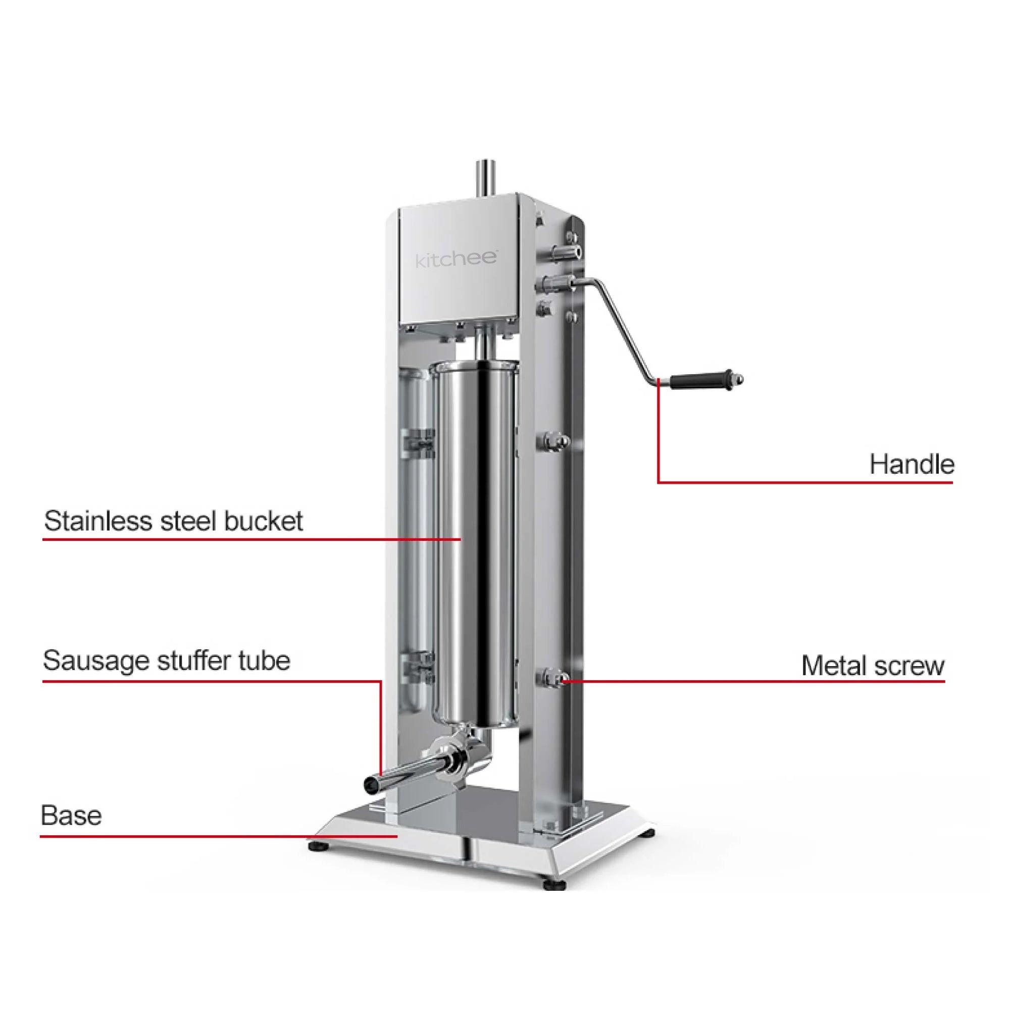 7L Stainless Sausage Stuffer, Vertical Meat Press with 4 Nozzles