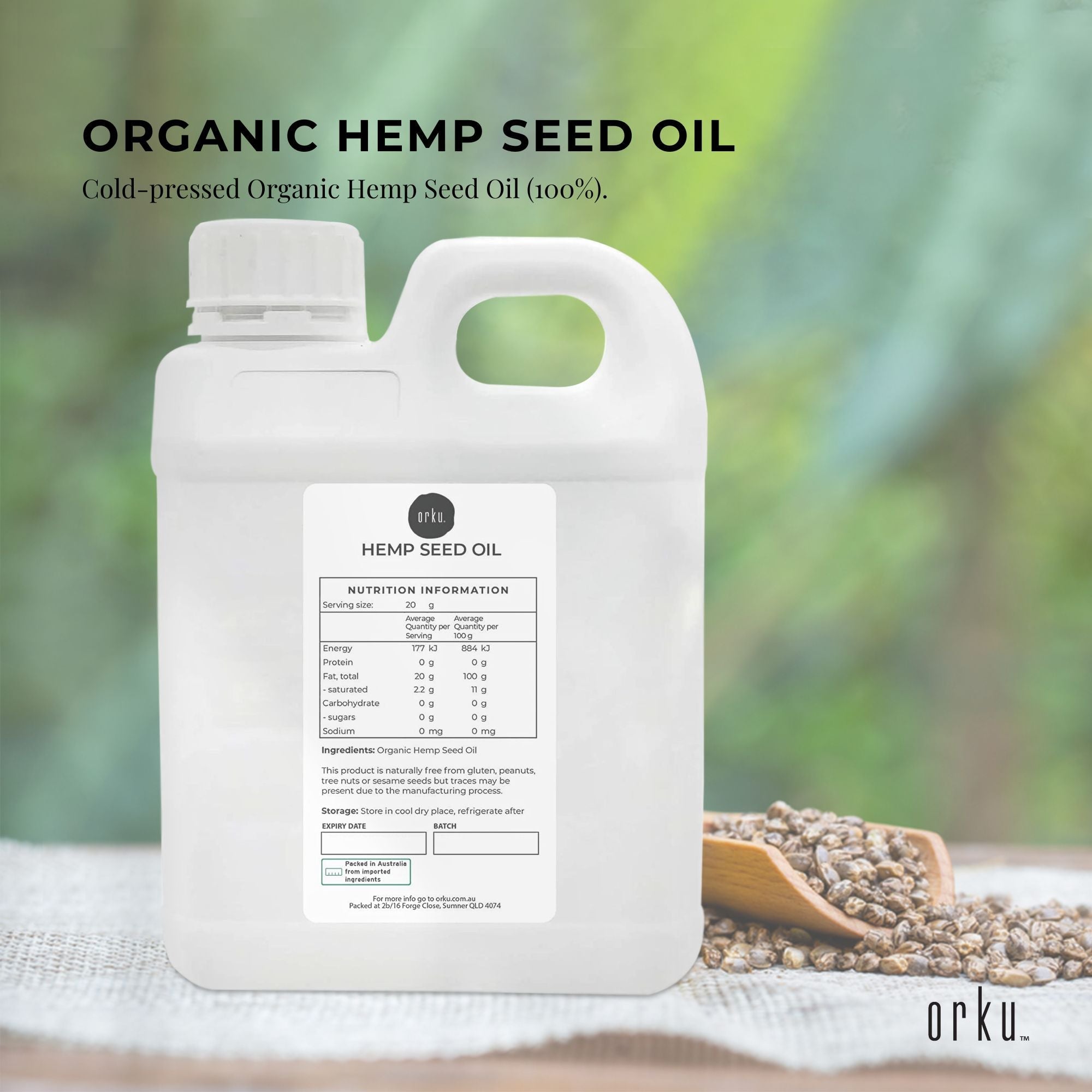 Organic Cold-Pressed Hemp Seed Oil 5L - Australian Made